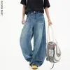 Jeans casual retro americano masculino com barra curva, calça jeans reta de perna larga versátil e moderna para homens