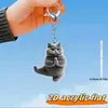 Estilo Plano 2D, 1 Chaveiro Acrílico de Gato de Yoga Fofo - Design Cartoon Cinza com Argola de Metal,