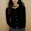 Cárdigan de punto de estilo francés con cuello redondo, de dos piezas simuladas, transfronterizo para mujer, chaqueta suéter corta de corte ajustado para primavera y otoño, adecuado como top de capa base