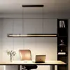 Lámpara de araña para restaurante, diseñador italiano minimalista de lujo ligero, vidrio nuevo, tira lineal de alta gama, mesa de isla para sala de té, aluminio