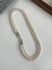 La perla Shi Jia se puede dividir en una gran cantidad de collar de perlas de vidrio con hebilla de 8 caracteres de doble capa de cáñamo gris para mujer.