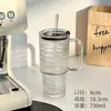 Copo de vidro de grande capacidade, caneca gigante com alça, tampa e canudo para uso no escritório, copo de café e água para meninas