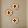 Luminária de parede para cabeceira de quarto estilo wabi-sabi japonês, Luminária de parede circular com fundo de travertino amarelo para sala de jantar, escada e corredor estilo nórdico