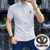 Camisa polo masculina casual de luxo leve, amarela, manga curta, masculina, verão, fina, carta, negócios, lapela fina, camiseta, moderna, bonita