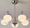Lustre moderno minimalista de feijão mágico de prata para sala de estar com cromo brilhante e vidro branco leitoso, lustre de ambiente minimalista para sala de estar