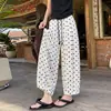 Pantalones cortos de lino con lunares de seda helada para mujer, ajuste holgado de verano, talla petite, que cubren la cadera, pierna ancha tipo linterna, hace que las figuras petite parezcan más altas