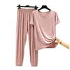 Conjunto Casual de Dos Piezas para Mujer Verano V-Neck Conjunto de Pijama Ropa de Casa Se Puede Usar Afuera Delgado Casual Modal Manga Corta