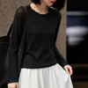 Nuevo Suéter de Punto con Borde Rizado en V de Tencel y Lino Manga Larga para Mujer Color Sólido Holgado Camisa Base Superior