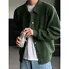 Cardigan de Tricô Verde Escuro com Gola para Outono Início Masculino Tricô Estilo Coreano Tendência Masculina Casual Coreano Dongdaemun