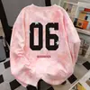 Sudadera con Cuello Redondo Estampado Digital Diseño Americano Estilo Coreano para Mujer en Otoño e Invierno Rosa Tie-Dye Perezoso Personalizado Top de Nicho