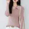 Elegante y sencillo suéter de punto de algodón puro con cuello polo para mujer, corte ajustado, manga larga, cálido, suéter con cuello, top interior, nuevo