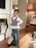 Chaleco de punto para niños, nuevo estilo de otoño, chaleco para niñas con patchwork de lunares, camiseta base con estampado de conchas, jeans para bebé