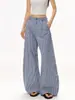 Pantalones de Cuadros Azules Relajados con Pliegues Estilo Americano, Pantalones Casuales Delgados para Mujer, Pantalones Largos Holgados de Pierna Ancha tipo "Lazy" para Verano, Modernos