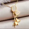 Corrente de clavícula de ouro com areia de jade branco urso com balão na mão lindo pingente estilo antigo fofo simples feminino