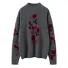Suéter de cachemira 100% puro para mujer, nuevo diseño otoño/invierno, con bordado jacquard, cálido, de cuello alto, estilo jersey, suéter de punto de manga larga