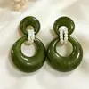 Estilo Vintage Retro Francés Hong Kong Monet Medieval Clip para Oreja Pendientes de Perla Pendientes Verdes Joyería Femenina para Orejas