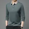 Nueva Camisa Polo de Manga Larga para Hombre de Primavera y Otoño, Casual, Verde, para Hombres de Mediana Edad, Cuello de Tijera, Camiseta Lapp para Hombre