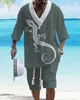 2024 Nuevo Traje Casual Europeo y Americano de Moda en Amazon con Estampado, Oversize, de Punto, Manga Corta y Shorts para Hombre