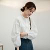 Camisa elegante de manga larga blanca con cuello halter y diseño francés para mujer, primavera 2025