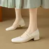 Zapatos de Salón Individuales Pequeños Elegantes y Suaves con Tacón Grueso de 3.5, Estilo Nuevo de Primavera Tacones Altos de Punta Cuadrada, Zapatos Mary Jane Versátiles con Tacón Grueso