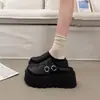Medias Pantuflas Cerradas de Plataforma para Mujer 2026 Estilo Nuevo de Primavera Sin Talón Zapatos de Cuero JK Modernos y Elegantes Slip-On para Uso en Exteriores