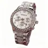 1 pieza-Reloj de Pulsera de Cuarzo Unisex de Lujo con Diamantes de Cristal Pavé, Calendario, Manecillas Luminosas, Acero Inoxidable para Hombres y Mujeres