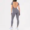 Mono de Fitness sin Espalda de Cintura Alta con Control de Abdomen y Elevación de Glúteos de Secado Rápido sin Costuras Europeo y Americano Body Sexy Adelgazante