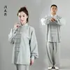Ropa de Tai Chi de producción y venta propia, lino algodón lino bordado para mujer primavera otoño verano hombres de mediana edad y mayores ropa de práctica pantalones longitud corta
