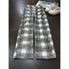 Pantalones casuales versátiles de cuadros blancos y negros para hombre, estilo Cleanfit, pantalones rectos adelgazantes de estilo americano en negro
