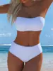 Biquíni de Banho Verão 2027 Europeu e Americano Estampado Bandeau com Fenda Cintura Alta Modelador Moda Praia
