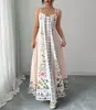 Vestido de Moda Feminino Europeu e Americano de Fábrica de Origem Transfronteiriça, Elegante e Bonito, com Estampa Floral, Alças Finas, Sem Mangas