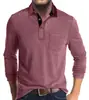 Nova Camisa Polo Masculina de Manga Longa Transfronteiriça 2026, Gola Fold-Down de Algodão, Top Polo Casual de Cor Sólida, Atacado a partir de Uma Peça