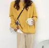 Suéter con Cuello Otoño Invierno 2026 Estilo Nuevo Holgado Retro Estilo Perezoso Color Sólido Suéter de Punto Grueso Suave Suéter de Manga Corta