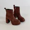 Botines de Tacón Alto de Gamuza Estilo Vintage para Otoño e Invierno, Botas Gruesas Elegantes Versátiles Estilo Coreano Francés para Mujer, Botas Martin