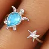 Anillo Abierto de Moda Verano 2025 Nuevo Estilo Tortuga y Estrella de Mar para Mujer Serie Oceánica Anillo Lindo de Vida Marina