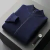 Cardigã de cashmere puro com zíper e gola alta meia para outono e inverno para homens, suéter de malha de lã pura casual de negócios espesso