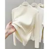 Suéter de punto de cuello medio para mujer para otoño e invierno, suéter súper elegante estilo coreano, camisa base blanca con cuello medio