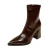 Botines Altos de Tacón Alto con Punta para Mujer, Botines Estilo Francés, Nuevo Estilo Otoño e Invierno 2025, Tacón Grueso, Botas Elegantes de Corte Ajustado, Botas de Estilo Martin para Uso en Exteriores