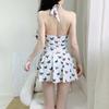 Nuevo Estilo Pura Pasión Estampado de Mariposas Conservador Estudiante Ligeramente Gordita Talla Grande Traje de Baño de una Pieza para Mujer Cuello Halter Traje de Baño para Aguas Termales
