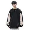 Suéter masculino gola redonda pulôver marca de moda retrô americano solto para casais cor nacional da moda combinação de cores manga longa pesada camisa de base