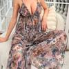 Fuente de Comercio Exterior Transfronterizo Europeo y Americano Nuevo Sexy Delgado Transparente Malla Estampada Profundo V Tirantes Traje de Pantalón Lencería