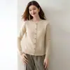 Cárdigan de cachemira para mujer, de cuello redondo, de un solo pecho, con botones dorados, para otoño e invierno; una prenda exterior simple de punto con un tacto suave y elegante