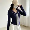 Camiseta de manga larga, nueva colección otoño/invierno, diseño a rayas con detalles de corbata, corte ajustado, a la moda, estilo preppy, hombro normal, adecuada como capa interior, top para niñas