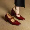 Couro Bovino Lavado de Primeira Camada Luxo Leve Altura do Salto 6cm Novo Estilo 2025 Sapatos de Camada Única com Salto Grosso Mary Jane Sapatos Femininos tamanho grande