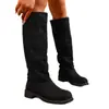 Botas Femininas 2025 Outono e Inverno Novas Moda Europeia e Americana Botas de Camurça Acima do Joelho Salto Baixo Tamanho Grande Botas Femininas