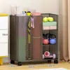 Cesta de armazenamento para tapete de yoga, prateleira de armazenamento para equipamentos esportivos e de ginástica, carrinho pequeno, suporte para raquetes de badminton com rodas para uso doméstico