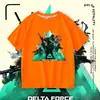 Camiseta de algodón puro Delta Action pequeña, mediana, grande, nueva de verano, cuello redondo para hombres, mujeres y niños, top holgado estampado de manga corta
