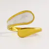Anillo abierto blanco de acero inoxidable con goteo de aceite, anillo ajustable con curva irregular de gota de agua, joyería simple para el día a día