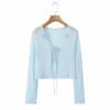 9777-25 Primavera Novo Estilo Retro Francês Flor Gelo Seda Curto Protetor Solar Cardigan Suéter de Ar Condicionado Feminino Suéter de Tricô