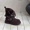 Botas Infantis Outono e Inverno Sapatos Modernos Infantis para Meninos e Meninas Botas de Couro Nobuck de Cano Médio Estilo Britânico Botas de Ruibarbo Botas Individuais